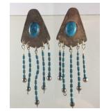 Large Turquoise Post Earrings w/ Dangling