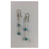Silver Bead & Post Turquoise Dangle Earrings