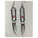 Bronze Tone Dangle Earrings w/ Coral Bead