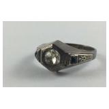 Sterling Silver Antique Filigree CZ Ring Size 9.5