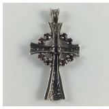 Sterling Silver Garnet Stone Cross 2.3 Grams
