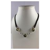 Abalone & CZ Brown Rope Necklace