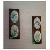 Two home decor pictures of birds and butterflies