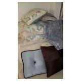 Home decor group lot - six throw pillows, two bed