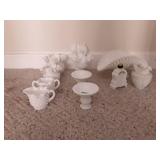 9 pieces of milk glass, including a few marked