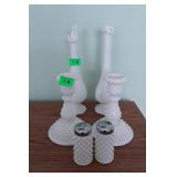 Fenton glass candles sticks, salt and pepper