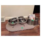 Dog feeding station with 5 bowls, 2 stands and