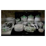 Group lot of ivy theme kitchen ware. Canisters,