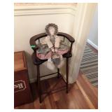 Wooden high doll high chair with grandma doll in