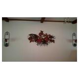 Wall decor group. Two iron candle sconces with