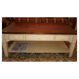 Center room coffee table, antique white & natural