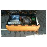 Plastic tote filled, with knick knacks, located