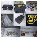 Flat top trunk and contents, includes vintage