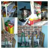 Gardening supplies lot, water sprinkler, loppers,