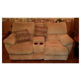 Living room double recliner sofa, beige colored