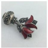 925 Marcasite enamel broach