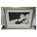 Framed print.  Lounging lady. Double matted and