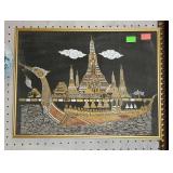 Framed silk print. Asian design. 19"×15".