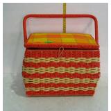 Vintage sewing basket full of notions, bright