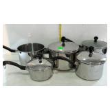 Farberware stainless pots (5) and lids (4)
