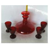 Glass - decanter with stopper and four stemware