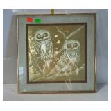 Foil print - owl scene, framed & double matted -