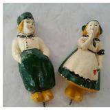 Plaster wall hooks, pair of painted Dutch boy &
