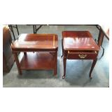 Two End Tables, both modern style mahogany with