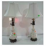 Pair of Lamps, brass and ceramic bases with