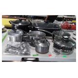 Pots and pans, electric skillet, and flatware