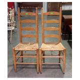 Ladder back rush seat chairs, pair. Seats need