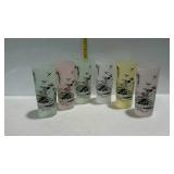 Vintage glasses, six with southern bell design