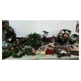 Seasonal decor, sleighs, candle holders, garland,