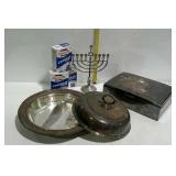 Silver plate - humidor, covered divided veggy