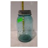 Quart blue glass Ball Mason canning jar with zinc