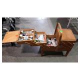 Sewing stand, accordian style with sewing supplies