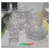 Glassware - etched footed bowl, two master salts,