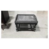 Coffee table, painted black, with "The Olde