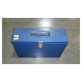 Portable locking metal file box with pull out