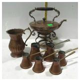 Copper - teapot with serving stand, pitcher, and
