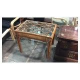 Rattan glass top table 28x20x22