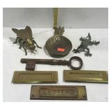 Metal - cast key and lizard figure, brass letter