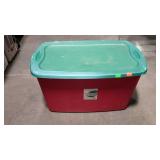 Tote with lid, 30 gallon red & green