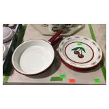 Enamel ware - red & white with cherry design, six