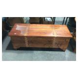 Solid cedar blanket chest with copper finish strap
