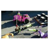 Two scooters, one hot wheels for small kids,