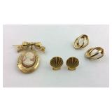 Jewelry, cameo locket broach and two pairs of