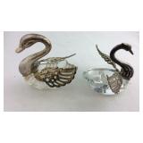 Two swan salt dips silver plate similar in style