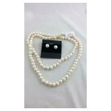 32 Inch Freshwater Pearls Necklace and Earrings