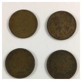 Four Indian head pennies, dates are 1883, 1600,